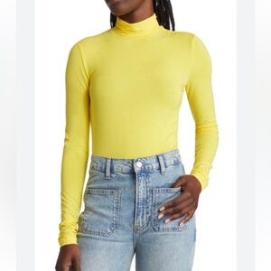 & Other Stories Neon Yellow Ribbed Long Sleeve Mock Neck Top